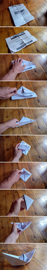 Step by step photo guide: how to make a paper boat out of a boarding pass in 10 steps, photo by Ivan Kralj