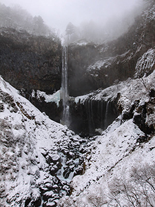 Different kind of spring in Japan: magnificent view of the Kegon Falls, Japan, in the snowy surrounding, photo by Ivan Kralj
