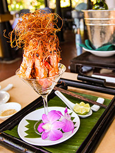 Fried prawn served in a glass with lemon grass, at Seahorse Resort in Phan Thiet, photo by Ivan Kralj