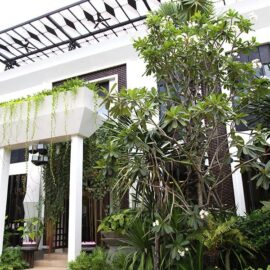 Jaya House River Park hotel entrance covered with greenery, in Siem Reap, Cambodia, photo by Ivan Kralj