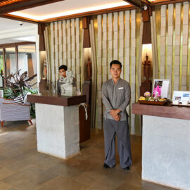 Recepctionist Jason at Jaya House River Park hotel lobby, in Siem Reap, Cambodia, photo by Ivan Kralj