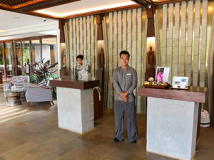 Recepctionist Jason at Jaya House River Park hotel lobby, in Siem Reap, Cambodia, photo by Ivan Kralj
