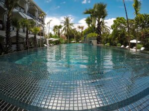 Silver swimming pool at Jaya House River Park hotel, in Siem Reap, Cambodia, photo by Ivan Kralj