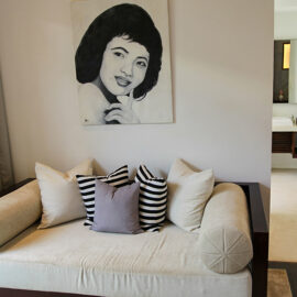 Sofa in Junior Suite of Jaya House River Park hotel, in Siem Reap, Cambodia, photo by Ivan Kralj