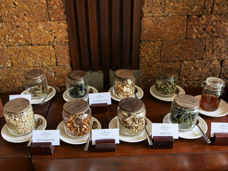 Organic tea buffet at the restaurant of Jaya House River Park hotel, in Siem Reap, Cambodia, photo by Ivan Kralj