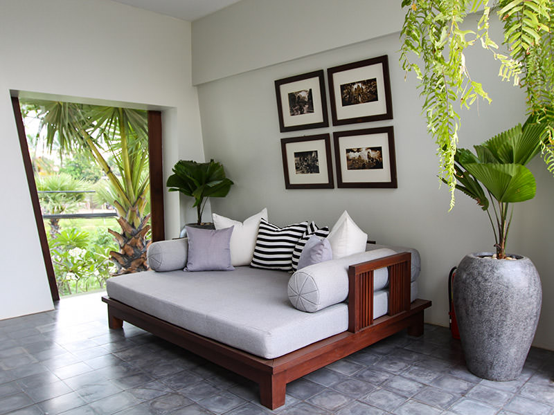 Jaya House River Park hotel lounge with a day bed, in Siem Reap, Cambodia, photo by Ivan Kralj