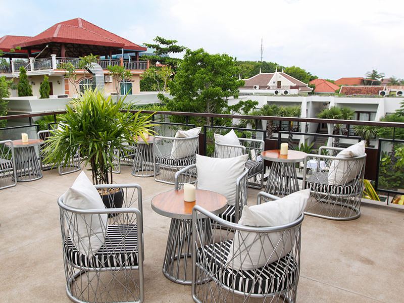 Jaya House River Park hotel terrace with chairs, in Siem Reap, Cambodia, photo by Ivan Kralj