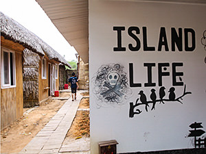 Island Life Hostel graffiti on the wall and huts, on Phu Quoc Island, Vietnam, photo by Ivan Kralj