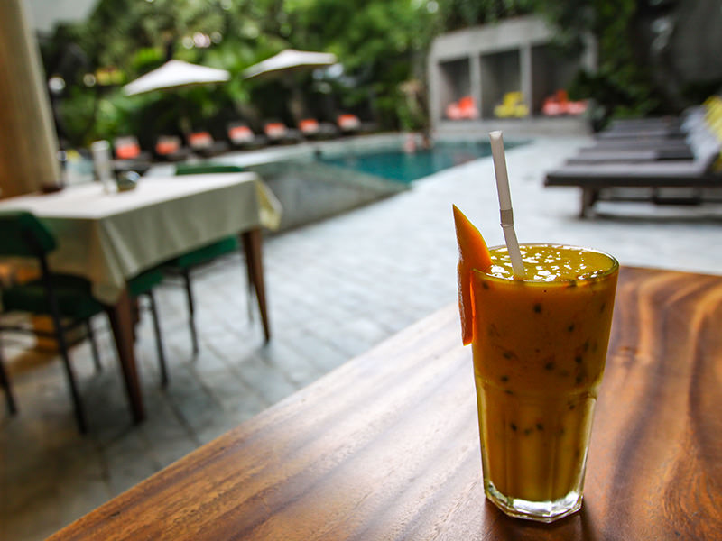 Passion fruit smoothie by the swimming pool at Rambutan Resort Phnom Penh, Cambodia, photo by Ivan Kralj