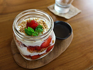 Strawberry parfait at Kosta Hostel, in Seminyak, Bali, Indonesia, photo by Ivan Kralj.