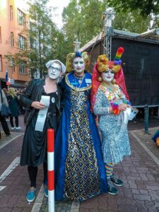 Colorful drag nuns from the Order of Perpetual Indulgence collecting donations at the entrance to Folsom Europe Street Fair, the biggest European gay fetish event, in Berlin, Germany, photo by Ivan Kralj