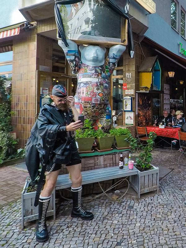Bearded leather man at the entrance to Folsom Europe Street Fair, the biggest European gay fetish event, in Berlin, Germany, photo by Ivan Kralj