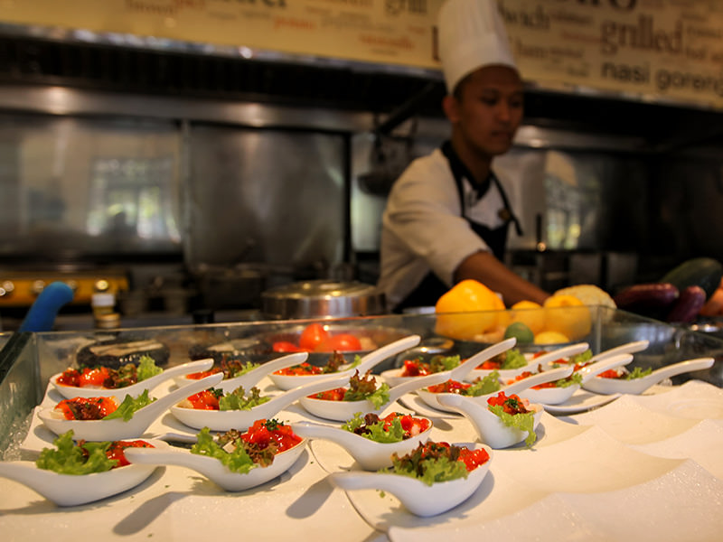 Vegetables served in the porcelain spoon at Kemangi Bistro restaurant in Hyatt Regency Yogyakarta hotel in Jogjakarta, Indonesia, photo by Ivan Kralj