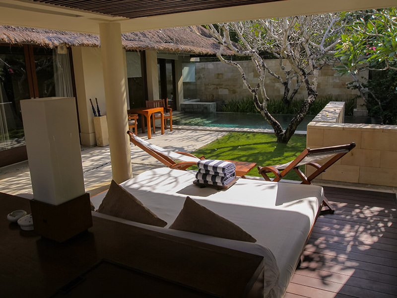 The daybed in the private pavilion with the view of the private swimming pool at the Balé resort in Nusa Dua, Bali, Indonesia, photo by Ivan Kralj