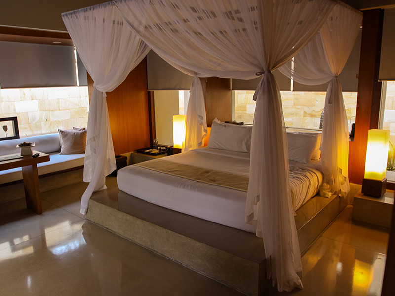 The bed with the baldachin in the private pavilion at the Balé resort in Nusa Dua, Bali, Indonesia, photo by Ivan Kralj