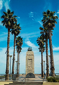 Pioneer Memorial at Glenelg, Australia, monument honouring the early settlers of South Australia, surrounded by palm trees, photo by Ivan Kralj