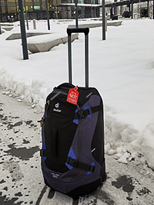 Backpack in the snowy surrounding of Zagreb airport, photo by Ivan Kralj