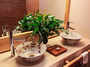 Sinks handmade by the women in Wolleka village, in the bathrooms of Limalimo Lodge at Simien Mountains, photo by Ivan Kralj