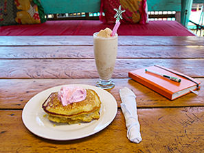 Pancakes with icecream and shake in Man'Groove guesthouse in Kampot, Cambodia, photo by Ivan Kralj