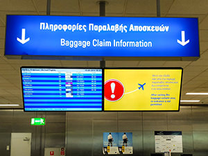 Baggage claim information screen at Athens international airport - during the travel fogginess these become just a forest of numbers, photo by Ivan Kralj