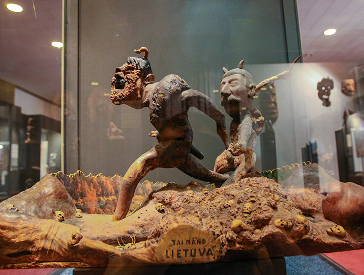 Hitler and Stalin running over human skulls, artwork "My Lithuania" by Kazys Dereškevičius, displayed at Devil's Museum in Kaunas, Lithuania, photo by Ivan Kralj