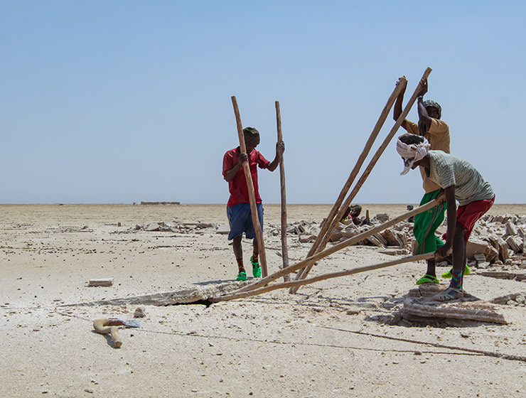 Miners mining the salt at the plains of Lake Assale, Danakil Depression, Ethiopia, the hottest place on Earth, photo by Ivan Kralj