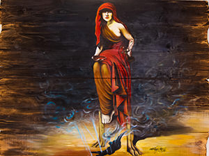 Kastalia Nymph as imagined on the painting in the lobby of Kastalia Boutique Hotel in Delphi, the center of the world, Greece, photo by Ivan Kralj