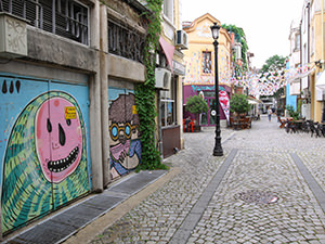 Zagreb Street in Kapana District, full of galleries, trendy shops, bars and restaurants, in Plovdiv, Bulgaria, the oldest city in Europe