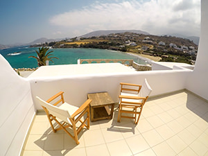 View from the terrace of one of the rooms in Paros Bay Hotel, overlooking the Souvlia Beach on the island of Paros, this is one of the best beachfront hotels in Cyclades Island, Greece, photo by Ivan Kralj