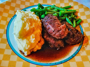 Mashed potato, green beans and pork cheek as dinner at Hauane Bed & Breakfast in Lysebotn, Norway, photo by Ivan Kralj