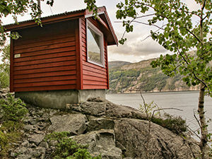 Tiny Radioshed as a glamping option in Flørli, consists of only a roofed bed, with panorama view of Lysefjord, Norway, photo by Ivan Kralj