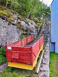 Wagon at the start of Flørlitrappene, the longest staircase in the world, in Flørli, Norway, photo by Ivan Kralj