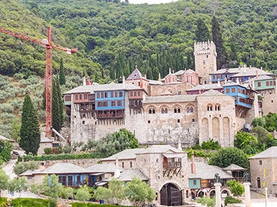 Castle-resembling Dochiariou Monastery, the fortress on Mount Athos, the Holy Mountain in Greece, photo by Ivan Kralj