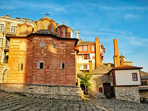Sunset colors on Vatopedi Monastery, Mount Athos, Greece, photo by Ivan Kralj