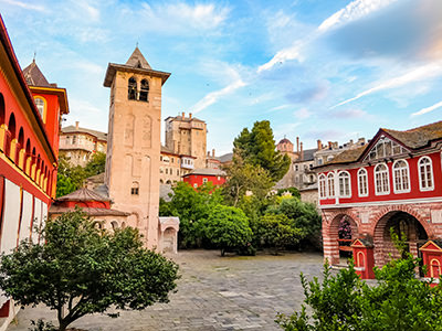 The piazza of Vatopedi Monastery on Mount Athos, Agion Oros, Greece, photo by Ivan Kralj