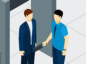 Airport security check graphics by macrovector / Freepik, drawing of a male passenger being searched by a manual metal detector