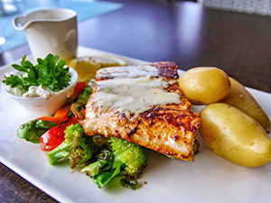 Wild salmon from the Barents Sea, served in Duehuset Pub in Aurland, Norway, photo by Ivan Kralj