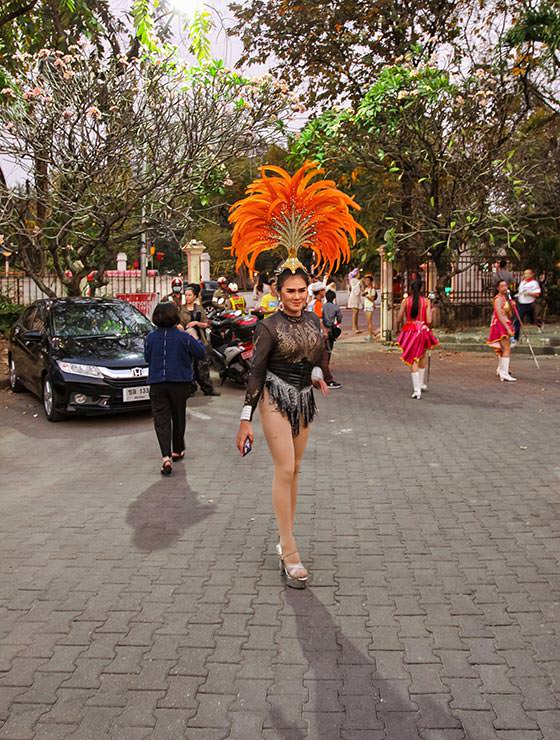 Ladyboy with a feathered headpiece at Chiang Mai Pride, gay parade in Chiang Mai, Thailand, photo by Ivan Kralj