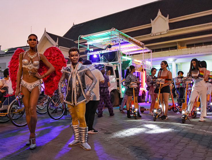 Participants posing in front of the parade truck at Chiang Mai Pride, gay parade in Chiang Mai, Thailand, photo by Ivan Kralj