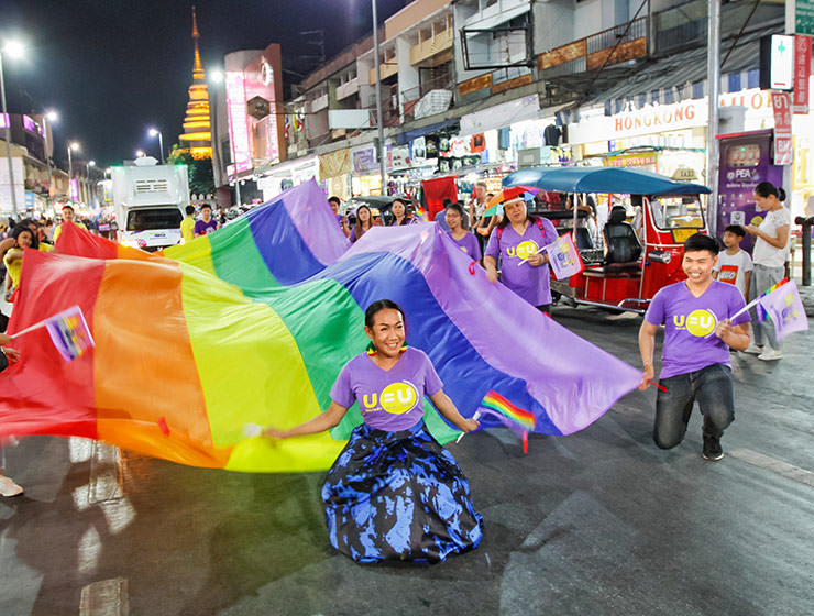 Participants with a huge rainbow flag at Chiang Mai Pride, gay parade in Chiang Mai, Thailand, photo by Ivan Kralj
