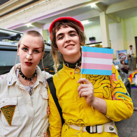 Two caucasian participants posing at Chiang Mai Pride, gay parade in Chiang Mai, Thailand, photo by Ivan Kralj