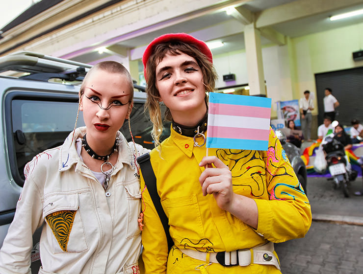 Two caucasian participants posing at Chiang Mai Pride, gay parade in Chiang Mai, Thailand, photo by Ivan Kralj