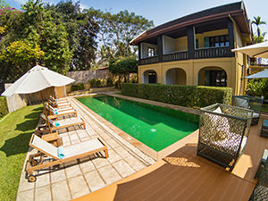 Swimming pool in the backyard of The Apsara Rive Droite, a boutique hotel in Luang Prabang, Laos, photo by Ivan Kralj