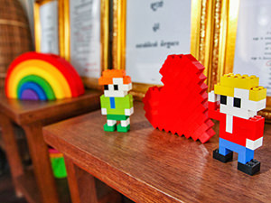 Lego figurines of men and heart at A Place To Be Yourself, resource center in Siem Reap, Cambodia, photo by Ivan Kralj