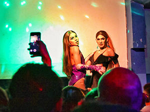 Drag queens performing on the stage of Blue Chilli, Phnom Penh's oldest gay bar, photo by Ivan Kralj