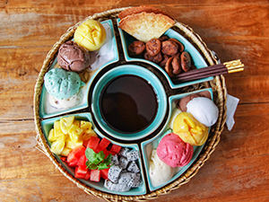 Ice-cream fondue with 14 flavors, in Blue Pumpkin, restaurant in Siem Reap, Cambodia