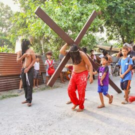 Magdarame devotees relive Christ's passion by carrying heavy crosses and flagellating themselves in San Fernando, Pampanga, during the Maleldo 2019, Holy Week Philippines, photo by Ivan Kralj