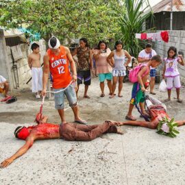 Magdarame devotees relive Christ's passion by carrying heavy crosses and flagellating themselves in San Fernando, Pampanga, during the Maleldo 2019, Holy Week Philippines, photo by Ivan Kralj