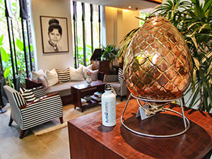 Egg-shaped water refilling station in Jaya House RiverPark hotel in Siem Reap, Cambodia, with a refillable aluminum water that reduces plastic waste created by plastic bottles, photo by Ivan Kralj