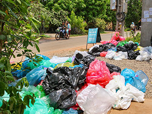 Plastic bags in front of the premises of Rehash Trash, Siem Reap's social enterprise turning plastic waste into decorative and usable products, Cambodia, photo by Ivan Kralj